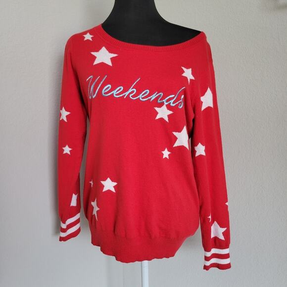 Chaser Weekends Red Sweater with Stars Medium - Picture 1 of 10